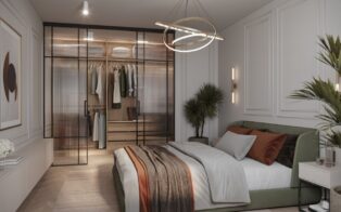 Reach-in closet with LUMI doors